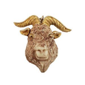 Luca Razza Ram Head Pendant Aries Zodiac Figural Signed Vintage 1970s